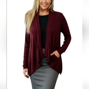 Women's Burgundy Open Front Cardigan with Pockets By "Pink Rose, Large